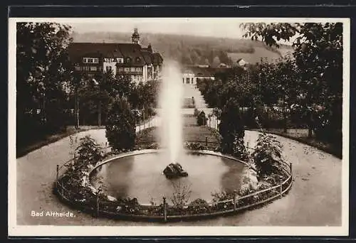 AK Bad Altheide, Partie an einem Springbrunnen