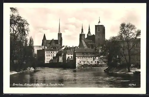 AK Breslau, Kreuzkirche, Dom und Sandkirche