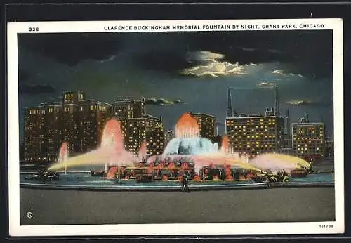 AK Chicago, IL, Clarence Buckingham Memorial Fountain by night