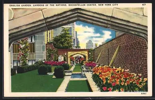 AK New York, NY, English Garden, Gardens of the Nations, Rockefeller Center