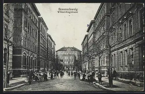 AK Braunschweig, Partie in der Wilmerdingstrasse, mit Kindergruppe