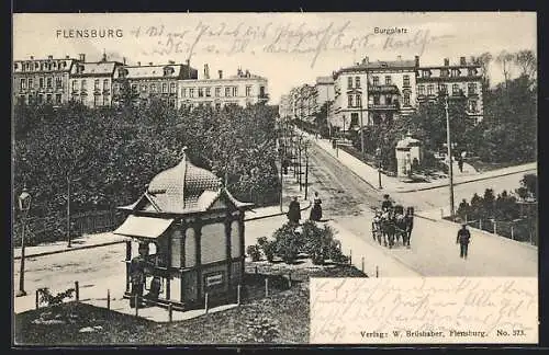 AK Flensburg, Burgplatz mit Trinkhalle aus der Vogelschau