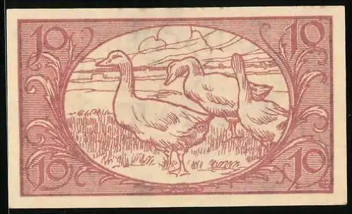 Notgeld Diepholz 1920, 10 Pfennig, Gänse auf der Weide, Wappen, Gutschein