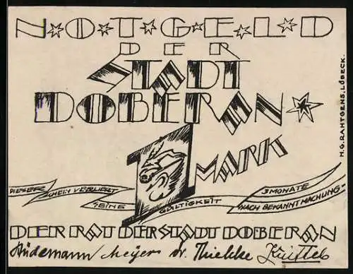 Notgeld Doberan, 1 Mark, 1171 Gründung des Klosters Doberan, Adliger faltet betend die Hände