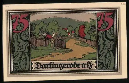 Notgeld Darlingerode a. H. 1921, 75 Pfennig, Ortspartie, Rehe im Wald, Gutschein