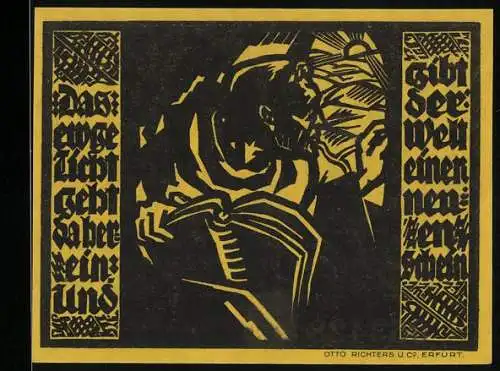 Notgeld Erfurt 1921, 50 Pfennig, Martin Luther mit erblickt das Licht der aufgehenden Sonne, Gutschein