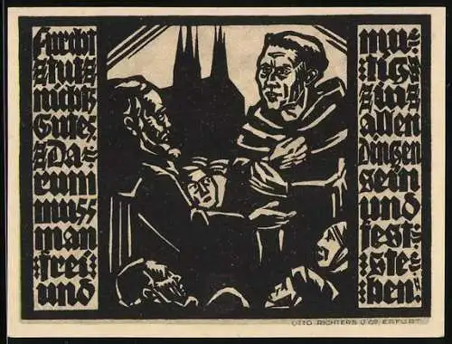 Notgeld Erfurt 1921, 50 Pfennig, Martin Luther mit Gläubigen, Gutschein