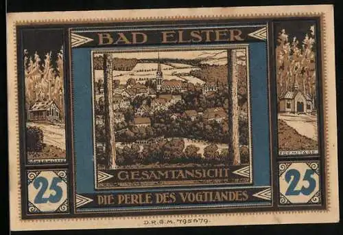 Notgeld Bad Elster, 25 Pfennig, Gesamtansicht des Ortes