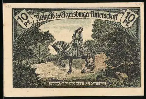 Notgeld Bad Elgersburg 1921, 10 Pfennig, Schutzpatron St. Martinus zu Pferde