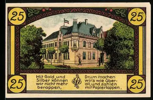 Notgeld Eldagsen 1921, 25 Pfennig, Schloss und Wappen, Gutschein