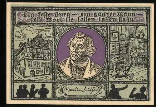 Notgeld Eisenach 1921, 50 Pfennig, Bildnis Martin Luther, Lutherhaus und -stube
