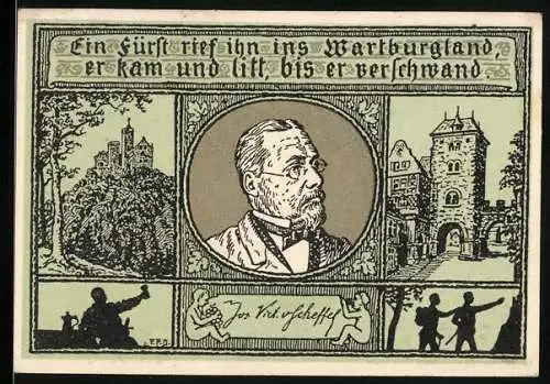 Notgeld Eisenach, 50 Pfennig, Notgeldsammler, Konterfei eines Mannes mit Bart und Brille