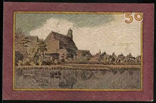 Notgeld Dinkelsbühl, 50 Pfennig, Panorama und Wappen