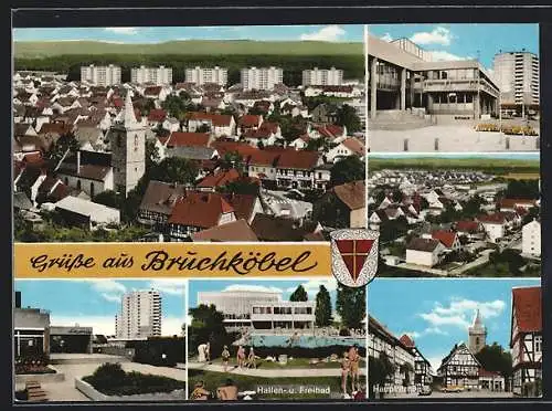 AK Bruchköbel /Hessen, Hauptstrasse, Hallen- u. Freibad, Rathaus