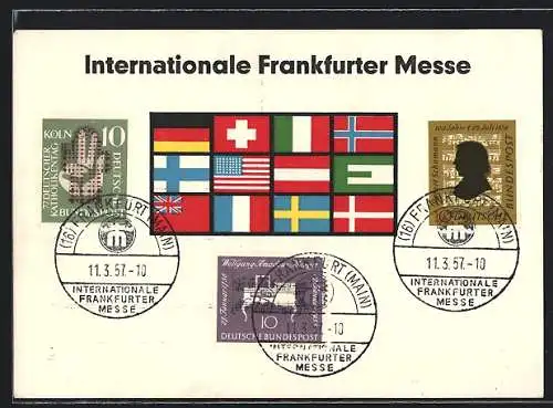 AK Frankfurt, Internationale Messe 1957, Länderfahnen