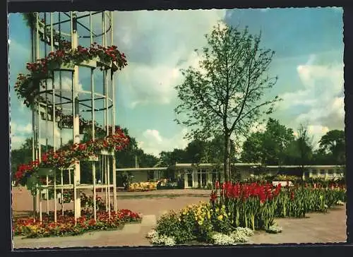 AK Hamburg, Planten un Blomen, Blumenturm bei der Milchbar