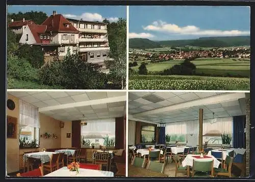 AK Kürnbach / Baden, Mehrfachansicht Hotel-Pension-Restaurant Villa am Weinberg, Innenansicht Speiseraum, Ortspartie