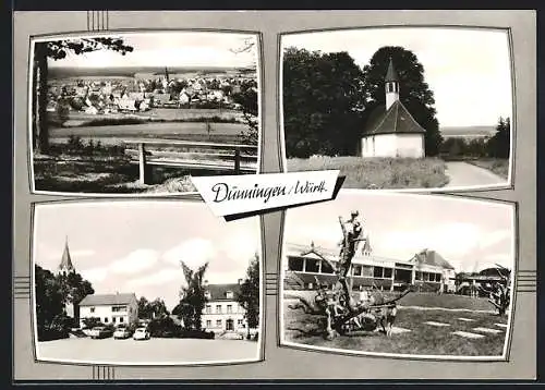 AK Dunningen /Württ., Kirche mit Parkplatz, Kapelle, Kinder am Kletterbaum