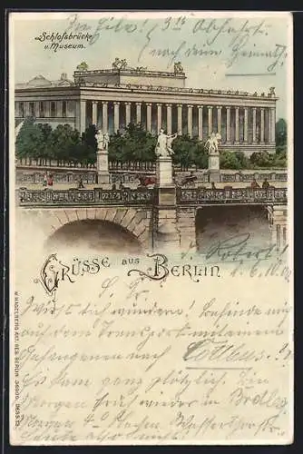 Lithographie Berlin, Schlossbrücke und Museum