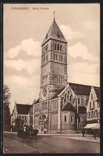 AK Schweinfurt, Kutsche vor der Katholischen Kirche