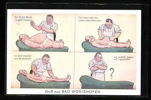 AK Bad Wörishofen, Ein dicker Bauch ist nicht bequem..., Massage, Scherz