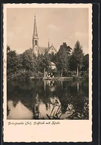 AK Geringswalde /Sa., Grossteich mit Kirche