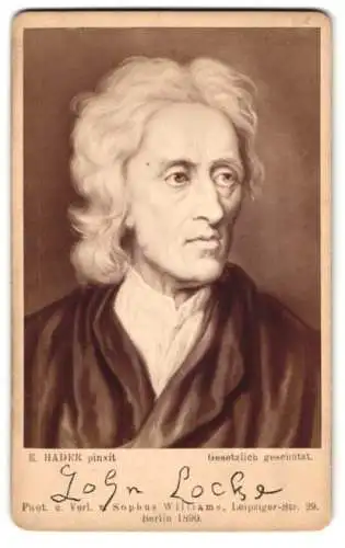 Fotografie Sophus Williams, Berlin, Portrait John Locke, englischer Arzt und Philosoph, nach einem Gemälde