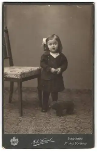 Fotografie Johann Wenzel, Schluckenau, niedliches kleines Mädchen mit Rollbär im Atelier