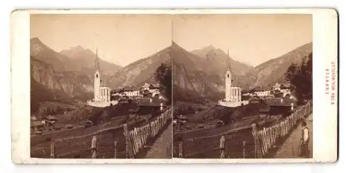 Stereo-Fotografie Alois Beer, Klagenfurt, Ansicht Heiligenblut / Kärnten, Ortsansicht mit Kirche