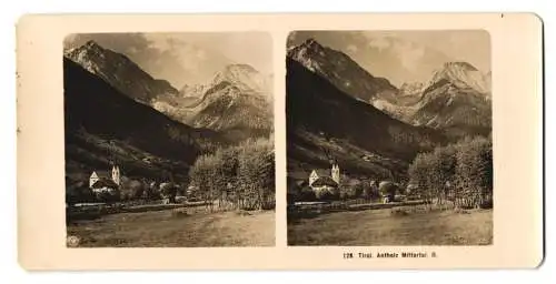 Stereo-Fotografie NPG, Berlin, Ansicht Antholz, Blick nach dem Ort im Mittertal, Kirche, Alpenpanorama