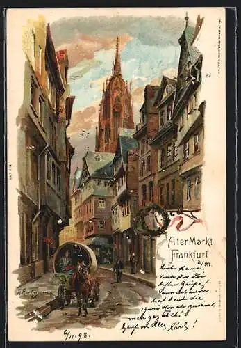 Lithographie Frankfurt, Strassenpartie am Alten Markt