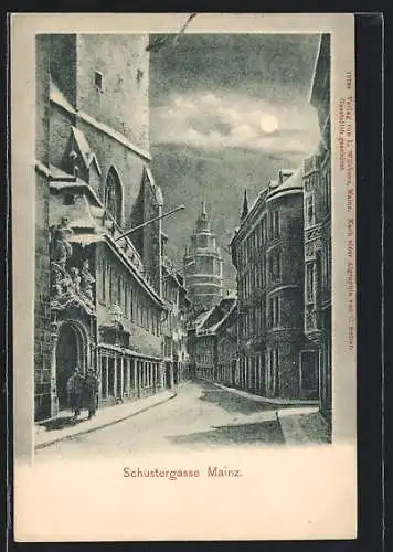 Künstler-AK Mainz, Schustergasse im Winter