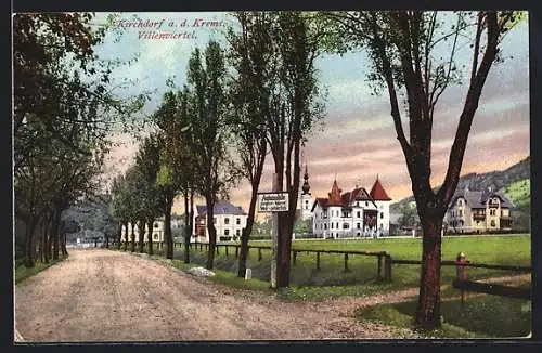 AK Kirchdorf a. d. Krems, Villenviertel mit Hinweisschild für Automobile