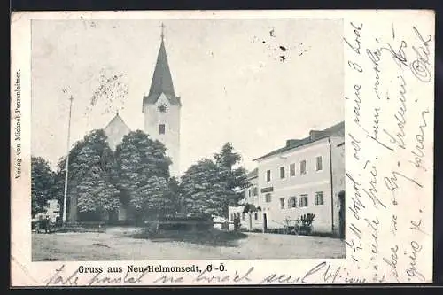 AK Hellmonsödt /O.-Ö., Neu-Hellmonsödt mit Kirche