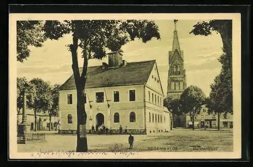 AK Regenwalde, Marktansicht mit Kirchturm