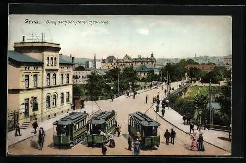 AK Gera, Heinrichsbrücke und Strassenbahn