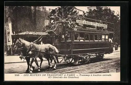 AK Paris, Tramway à traction animale, Pferdebahn