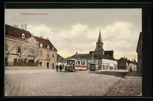 AK Schwechat, Strassenbahnen am Hirschenplatz