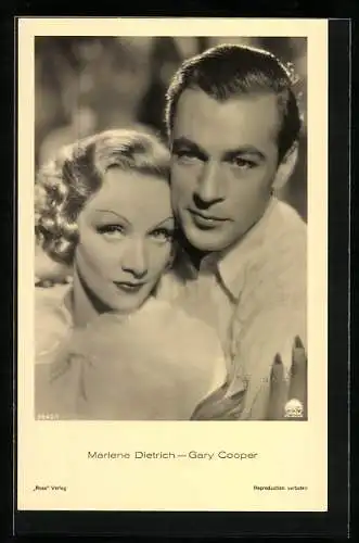 AK Schauspielerin Marlene Dietrich mit ihrem Kollegen Gary Cooper