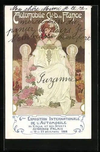 Künstler-AK Paris, 6. Exposition Internationale de l`Automobile du Cycle et des Sports 1903 au Grand Palais, Jugendstil