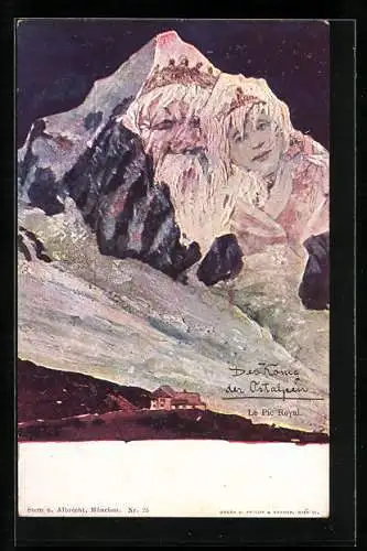 Künstler-AK sign. E. Hansen /Emil Nolde: Der König der Ostalpen, Pic Royal, Berg mit Gesicht / Berggesichter