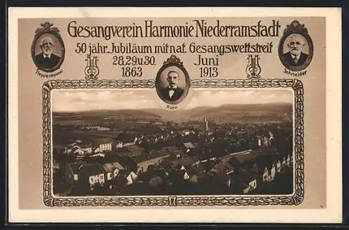 AK Niederramstadt, Gesangverein Harmonie, 50 jähr. Jubiläum mit nat. Gesangswettstreit 1913