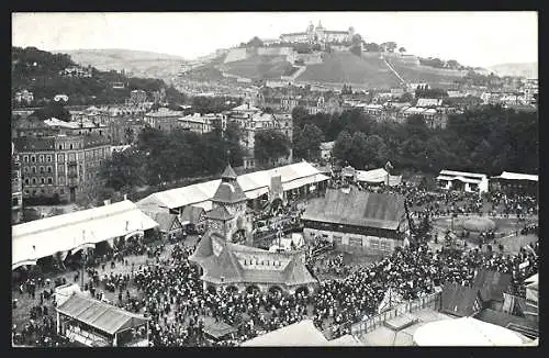 AK Würzburg, Kiliani Volksfest und Stadt aus der Vogelschau