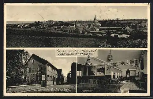 AK Ober-Walluf i. Rheingau, Gasthaus zum Grünen Wald, Ortsansicht