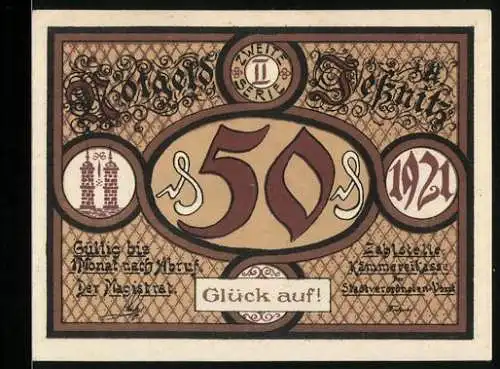 Notgeld Jessnitz 1921, 50 Pfennig, Rathaus