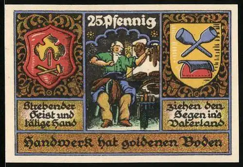 Notgeld Stolzenau 1921, 25 Pfennig, Handwerk hat goldenen Boden, Gutschein über 25 Pfennig