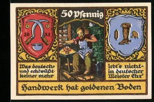 Notgeld Stolzenau 1921, 50 Pfennig, Handwerk hat Goldenen Boden, Kreis-Handwerkerbund