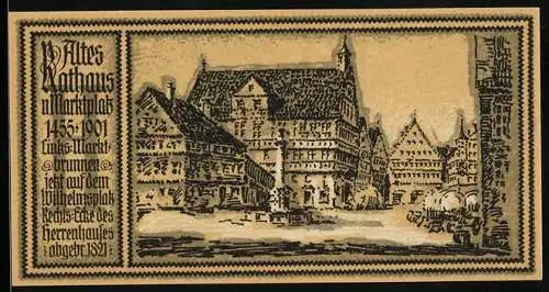 Notgeld Stuttgart 1922, 50 Pfennig, Rathaus und Pferd