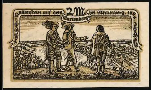 Notgeld Strausberg, 1921, 2 Mark, Illustration von Wallenstein auf dem Marienberg