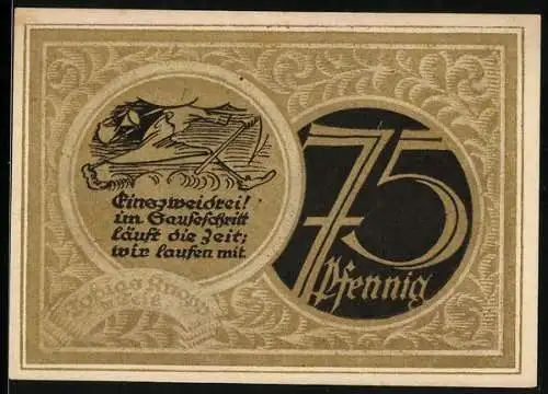Notgeld Stolzenau an der Weser 1921, 75 Pfennig, Geburtsbau des Dichters Wilhelm Busch